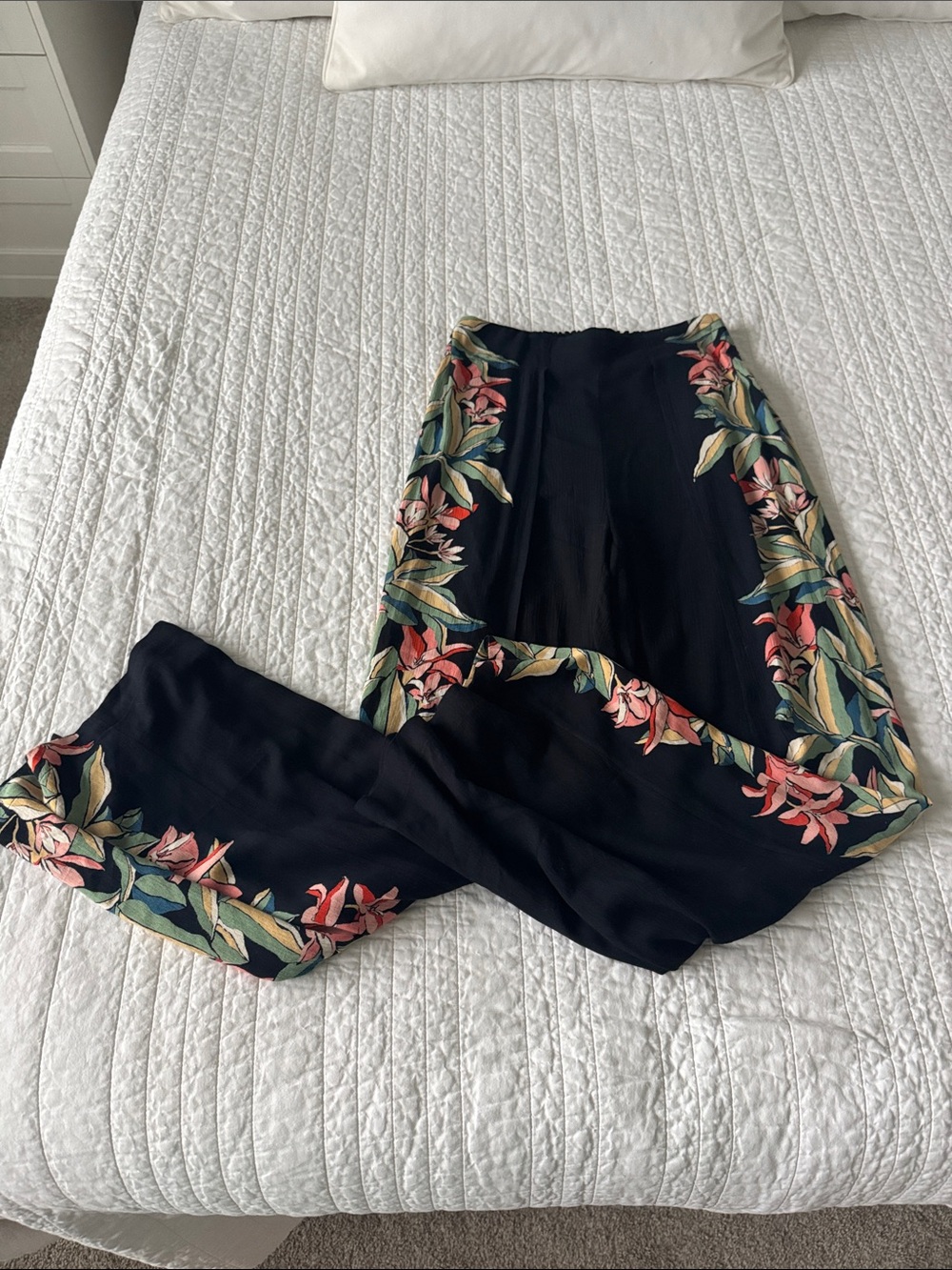 Billabong Black Wide-Leg Pants with Floral Trim